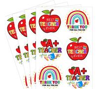 180pcs Thank You Teacher Labels 2 inch Teachers Day Appreciation Gifts Tags A+ Teacher Appreciation Stickers Apple Best Teacher Ever Labels for Envelope Seal Card Boxes Gift Wrap Party Decorations