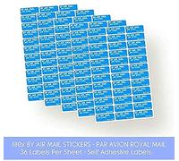180x Self Adhesive Royal Mail Sticker Labels - Air Mail Blue, 36 Labels Per Sheet