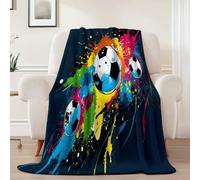 180x200 cm Black Flannel Throw Blanket - Colorful Football Print for Bed Sofa Travel, Super Soft Warm Fuzzy Fluffy Blanket for Adults and Kids