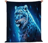180x200 cm Blue Flannel Throw Blanket - Dreamlike Snow Leopard Print for Bed Sofa Travel, Super Soft Warm Fuzzy Fluffy Blanket for Adults and Kids