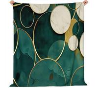 180x200 cm Emerald Flannel Throw Blanket - Geometric Circle Marble Print for Bed Sofa Travel, Super Soft Warm Fuzzy Fluffy Blanket for Adults and Kids