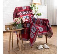 180x230cm Knitted Cotton Throw Blanket with Tassels Decorative Woven Sofa Slipcover Throw Armchair Blanket Bohemian Geometric Pattern Bed Throw for Bedroom Living Room