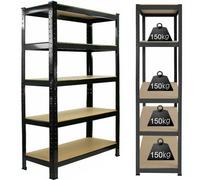 (180x90x40cm,Black) 5 Tier Shelving Unit for Garage and Shed - Freestanding Industrial Metal Shelf, Boltless Metal Steel & MDF Shelves, 875KG