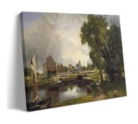 1820 John Constable Romantic Landscape Dedham Lock And Mill Print Featuring River, Boats, And Village for Home Wall Decor Frame 08x12inch(20x30cm)