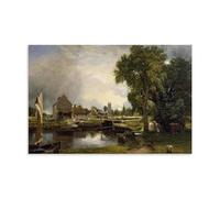 1820 John Constable Romantic Landscape Dedham Lock And Mill Print Featuring River, Boats, And Village for Home Wall Decor Unframe 20x30inch(50x75cm)