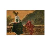 1820 Romanticism Artwork Princess Caroline Amalie Sketching in Naples. Study by J.C. Dahl - Wall Art Print Depicting A Princess Sketching in Naples Picture Print Canvas Wall Paint Arts Decor Modern Ho