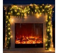 182cm/6ft Real Touch Christmas Garland, Artificial Norfolk Pine Christmas Garland, Faux Xmas Cedar with Lights, Light Up Wreath Decorations for Fireplace, Stair, Table, Front Door, Porch