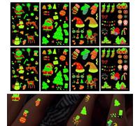 182pcs Glow In The Dark Tattoos, Christmas Temporary Waterproof Luminous Mixed Style Tattoos Sticker Stocking Stuffers Christmas Party Decorations Favors for Kids, 8 Sheets