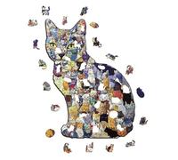 183 PCS Educational Cat Shaped Puzzle, Colored Wooden Artistic Jigsaw, Unique Animal Challenging Game, with Frame Display Stand, for Adults Kids Family Creative GiftLovers Home Decor