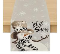 183 x 33 cm Christmas Table Runner, Snowman Snowflake Table Runner, Tablerunner Grey Christmas Decoration, Winter Xmas Table Decor for Dining and Kitchen Festive Home and Party