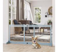 183cm Wide Adjustable Wooden Pet Gate w/ 2 Panels for S, M Dogs, Doorway PawHut Grey One Size