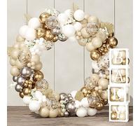 183pcs Baby Shower Decorations Boys Girls- 4Pcs Balloon Boxes with 152pcs White and Gold Balloons Arch Kit, Baby Boxes for Baby Shower, Balloon Boxes with 27 Letters for Brithday Wedding Decorations