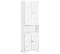 HOMCOM 183X60cm Tall Freestanding Bathroom Cabinet Retro 3 Compartments - White, White