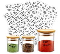 184 Herb and Spice Jar Labels, Prefdo Bold Cursive Clear Waterproof Seasoning Canisters Label Stickers for Pantry Spice Rack Organization(Black)
