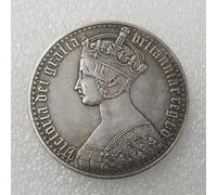 1847 Queen Victoria Gothic Crown Replica Coin, 39mm | Silver-Tone Finish, Detailed Engraving, Collectors Item, Royal Coat of Arms, Commemorative Piece