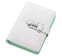 185 * 135mm 260 Pages Sequin Code Notebook Diary Lock Thick Handbook Office School Stationery Password Notepad for Organize, Note Take(White)