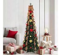 185 cm Pre-Lit Artificial Christmas Tree, Green PVC, 150 Warm White LEDs, 8 Flash Modes, Pop-Up Collapsible Design for Indoor Outdoor Holiday Decor