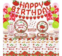 185 Pack Strawberry Berry First Birthday Party Supplies - Sweet One Summer Fruit Tableware Set - Strawberry Party Plates, Cups, Tablecloths, Balloons, Napkins - Serves 20