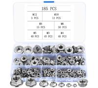 185 Pcs Hex Flange Nuts, Serrated Flange Hex Nuts, Serrated Flange Nuts, Flanged Lock Nuts, Stainless Steel Serrated Nut, Universal Locknuts for Furniture Construction, M3 M4 M5 M6 M8 M10 M12