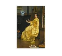 1857 Realism Wall Art Dans L'atelier; Le Repos Du Modèle by Alfred Stevens - Studio Scene with Yellow Dress Figure Canvas Wall Art Decorative Bedroom Modern Home Print Picture Artworkss Unframe-style