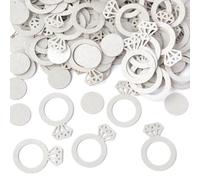 186 Pcs Silver Diamond Ring Table Confetti with Circles - Pearlescent Card Decorations for Wedding, Anniversary or Engagement Party - Scatter or Sprinkle