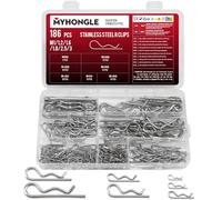 186 Pcs Split Pins Assorted, Split Cotter Pins Assorted, R Clips Assortment Kit, Stainless Steel R Shaped Spring Cotter Clip Pin Fasteners for Hitch Pin Trucks Tractors Lawn Mowers Campers