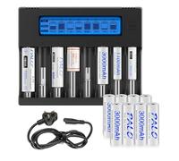 18650 21700 Battery Charger with AA Batteries - 8 Slot Smart LCD Charger Universal With Discharge Function for 1.2V NIMH AA/AAA And 3.7V Li-Ion 18650 26650 16340 21700 14500 17500 18500 Batteries