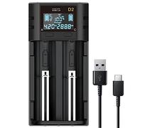 18650 Battery Charger, 2 Bay Battery Charger with Smart LCD Display Fast Charge for Rechargeable Batteries Li-ion LiFePO4 NI-MH NI-Cd AA AAA C 21700 26650 13650 16340 18350 18700 RCR123