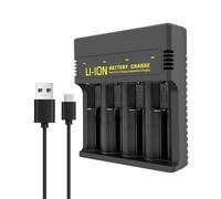 18650 Battery Charger for Li-Ion Ni-MH Ni-CD 3.7-4.2v 26650 21700 18500 16340 14500 18490 AA AAA Smart Universal 4-Bay USB-C Fast Charging Rechargeable Batteries Chargers with USB Cable Fast Charging