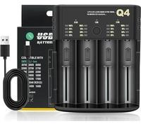 18650 Battery Charger Quick Charger 4 Slots Rechargeable Battery Charger for 3.6-4.2V Li-ion Battery: 10440 16340 18650 18700 20700 21700 22650, 1.2-2.4V Ni MH/Ni CD: AAAA,AAA,AA,A,SC,C