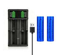 18650 Battery Charger Set with 2 Pack 3.7V 2200mAh Battery Flat Top Ni-MH, 2-Bay LCD Display Smart USB Battery Chargers for 18500 21700 26650 14500 16340 10440 18650 3.7V Rechargeable Batteries