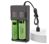 18650 Battery Charger - Universal Fast USB Charger for 3.7V Li-ion & 1.2V Batteries (18650, 21700, 26650, 14500, 16340, 18350) - Dual Slot Smart Charger with USB Cable (Black)