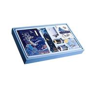 186pcs Set Chinese Style Stationery Gift Box Retro 3D Design Notebook Sticker Note Paper Bookmark Combination School Supplies,Blue