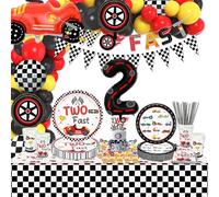 186pcs Two Fast Race Car Birthday Decorations - Racing Car Balloons, Banner, Plates, Napkins, Cups, Cake Topper, Tablecloth, for Boys Kids' Two Year Old Birthday Party, Serves 20 Guest (Two Fast Set)