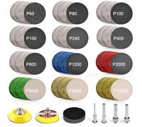 187 Pieces 2 Inch Sanding Disc, GOH DODD Wet Dry Sandpaper with Interface Pad and Backer Plate 1/4" Shank, 60-10000 Grits Grinding Abrasive Sand Paper for Auto Metal Glass Resin Wood Sanding