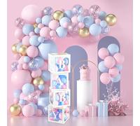 187Pcs Gender Reveal Decorations Set, Balloons Arch Kit, 4 Baby Shower Decorations Balloon Boxes with BABY Letters, Balloon Boxes for Gender Reveal Party Baby Shower Christening