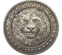 1881 Lion Design Commemorative Coin, Antique Style Copper Silver-Plated Collectible Coin with E Pluribus Unum Inscription, Vintage Replica Coin Featuring Detailed Animal Motif for Numismatic Collectio
