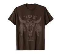 1883 Boho Cow Skull Cute Country Western Yellowstone Graphic T-Shirt, Men, Brown, Medium
