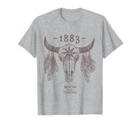 1883 Boho Cow Skull Cute Country Western Yellowstone Graphic T-Shirt, Men, Heather Grey, Small