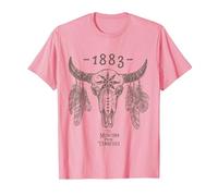 1883 Boho Cow Skull Cute Country Western Yellowstone Graphic T-Shirt, Men, Pink, Medium