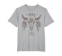 1883 Boho Cow Skull Cute Country Western Yellowstone Graphic T-Shirt, Men's Big and Tall, Heather Grey, 6X Tall