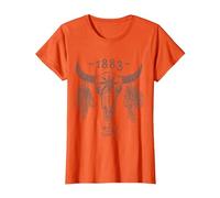 1883 Boho Cow Skull Cute Country Western Yellowstone Graphic T-Shirt, Women, Orange, Medium