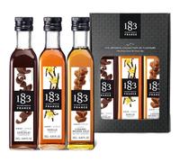 1883 Maison Routin Chocolate, Vanilla & Salted Caramel Premium Syrup Gift Set for Coffee, Hot Chocolate, Cocktails, Mocktails & Desserts - Vegan-Friendly - 3 x 250ml Glass Bottles