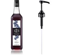 1883 Maison Routin Premium Blueberry Syrup with Reuseable Syrup Pump for Cocktails, Mocktails, Iced Tea, Smoothies Glass 1L