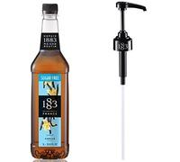 1883 Maison Routin Premium Sugar Free Vanilla Syrup with Reuseable Syrup Pump for Coffee, Hot Chocolate & Cocktails PET 1L