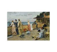 1884 Alfred Stevens Impressionist Wall Art Print - La Villa Des Falaises À Sainte-Adresse Depicting Figures on A Seaside Terrace Canvas Wall Art Picture Prints Hanging Photo Gift Idea Decor Homes Artw