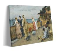 1884 Alfred Stevens Impressionist Wall Art Print - La Villa Des Falaises À Sainte-Adresse Depicting Figures on A Seaside Terrace Art Canvas Painting Decor Wall Print Photo Home Modern Decoratives Fra