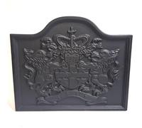 1885 Lions Cast Iron Fire Back 22'' Wide - Cast Iron