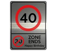 1886 40 MPH 30 ZONE ENDS Happy Birthday Funny Metal Aluminium Plaque Sign (23x15cm, Brushed Silver)