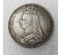 1887 Queen Victoria Crown Coin Replica, Wales Cymru Dragon | Welsh Dragon Reverse, Silver Tone Finish, Collectible Coin, Victorian Era, Detailed Engraving